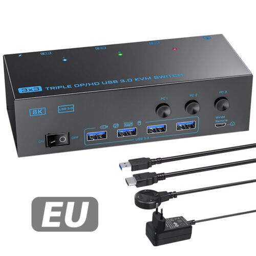 Triple DisplayPort HDMI KVM Switch 8K@60Hz 4 USB 3.0 Port 3 Monitors 3 Computers - Picture 19 of 20