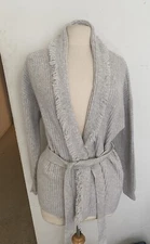 Intermix Private Label Sweater Ribbed ,Fringe ,Wrap , Wool Cashmere Sz. S