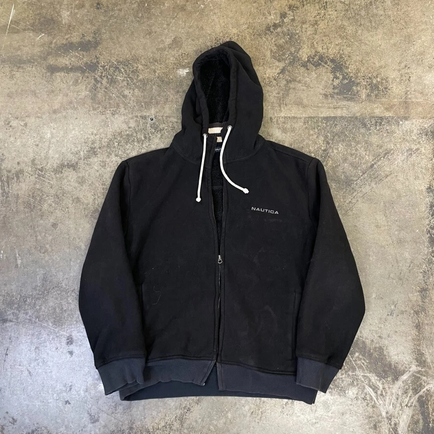 Nautica Hoodie Y2K Vintage Fleece Sweatshirt Black Mens XL eBay