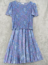 Vintage MCS Dress Womens Small Pleated Paisley Animal Print Midi Modest Knit