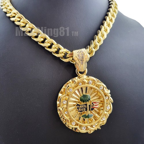 "Collar de circonio cúbico de palmera de Puerto Rico y 18"" ~ 30"" collar de cadena cubana - Imagen 15 de 19
