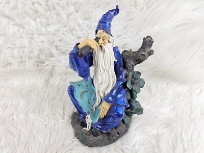 Super Cool Vintage Metallic Blue Wizard Statue with 3D Map - 12inches tall