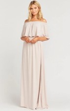 Show Me Your Mumu Maxi Dress Ruffle Off Shoulder Beige Sz S NWT