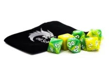 Old School 7 Piece DnD RPG Dice Set: Vorpal - Green & Yellow