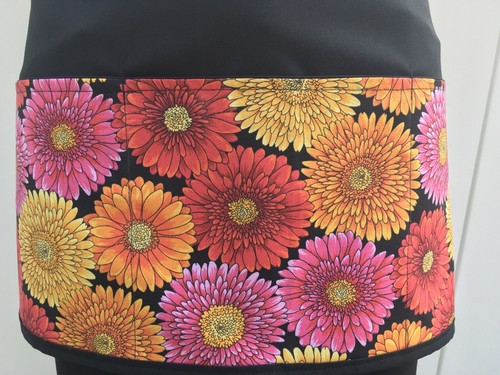 Schwarz hell Frühling Blumen Kellnerin Taille Halbschürze 3 Taschen Restaurant - Bild 2 von 4