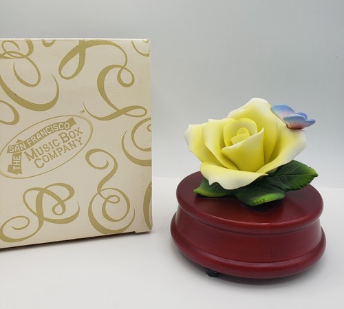 San Francisco Music Box Yellow Rose Capodimonte Style RARE "My Heart Will Go On"