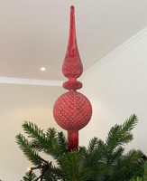 Christbaumspitze Rot Zapfen Schnee Frost Weihnachtsbaumspitze Echt Glas 31Cm