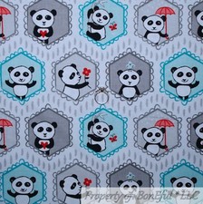 BonEful Fabric FQ Cotton Quilt White Black B W Panda Bear Bamboo Baby Boy Block