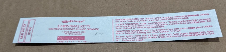Vtg 1984 Cardedign TOOTS Foil Christmas Kitty Sticker Strip - Image 4 of 4