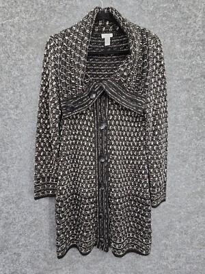 Chico's Cardigan Womens 0 US Small Button Up Cowl Neck Long Sleeve Black Brown