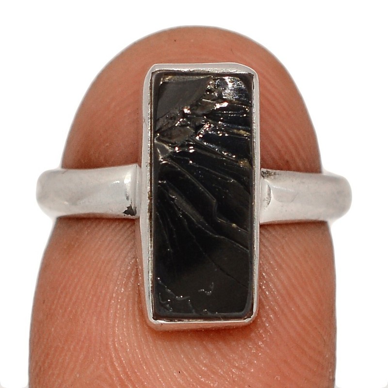 Natural Shungite 925 Sterling Silver Ring Jewelry s.6 CR68102