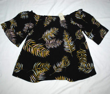 MAURICE'S OFF THE SHOULDER TOP SHIRT BLOUSE BLACK W/LEAVES - MEDIUM - NEW W/TAG