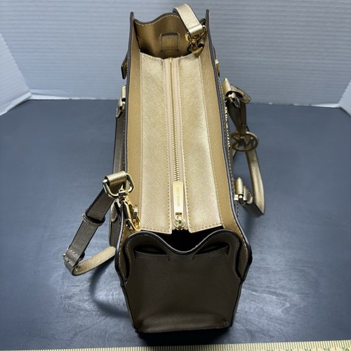 Michael Kors Dillon Large Satchel Crossbody Gold Saffiano Leather Bag - Picture 14 of 17