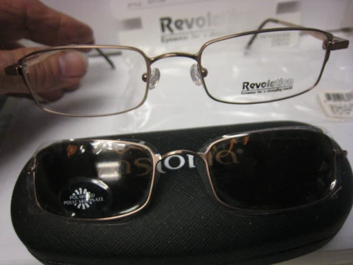 NEW Revolution Eyeglass Frame W/Magnetic sun shade REV599 PCOP 51-19-140 w/case