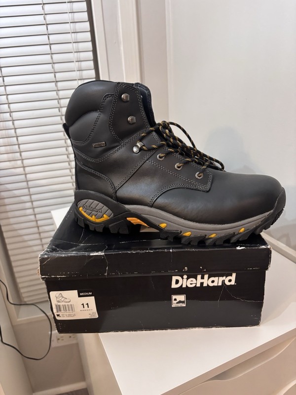 DieHard Men’s Black Lace-Up Ankle Hiking Boots Faux Leather Rubber Sz 11M
