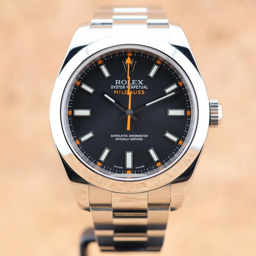 Rolex Milgauss 116400 Silver Oyster Bracelet with Silver Bezel Box and Papers
