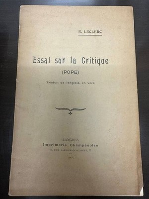 Essay über die Kritik | E. Leclerc | Guter Zustand