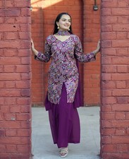 Women's Ethnic Wine Tapeta Silk Sharara Suit Ready To Wear Sequence Mirror Work