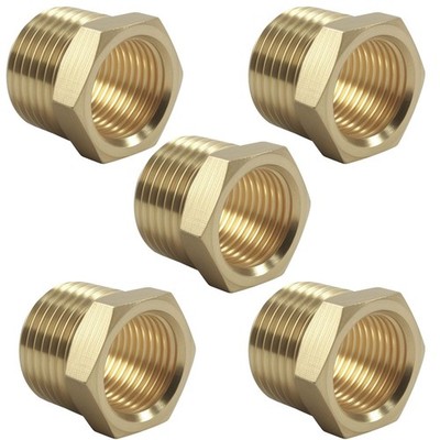 Opfiue 5PCS 1/2'' NPT Male x 3/8'' Female Brass Bushing 1/2NPT-3/8NPT, Gold