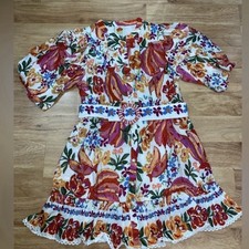 NWT Large Farm Rio White Spring Bananas Dress Belt & Pockets Multi Color Floral