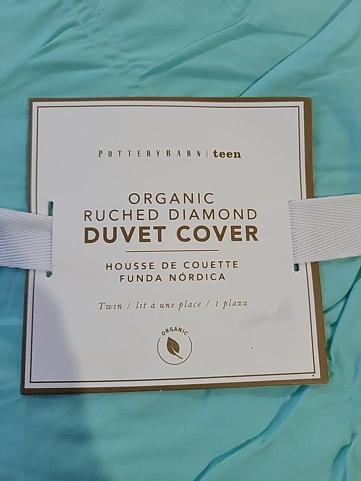 Funda nórdica Pottery Barn Teen orgánica con diamantes acanalados azul verdoso doble #N10 Foto 3 de 4