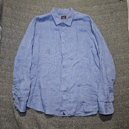 Untuckit Button up Shirt Mens XXL Blue 100% Linen Long Sleeve Ravines Regular
