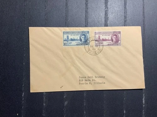 Gilbert Ellice Islands 1946 1st day cover to the USA Peace Victory WW II
