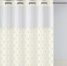 Hookless White Prism Print Shower Curtain, White & Yellow, New In Packaging