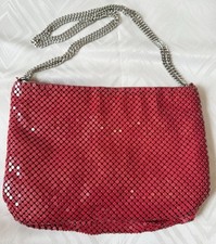 VTG Whiting  Davis Red Mesh Evening Purse Clutch Metal Silver Chain Bag