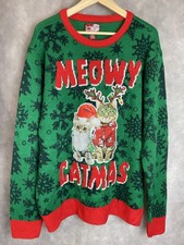 Meowy Catmas Adult XL Green Red Cat Christmas Reindeer Ugly Party Sweater