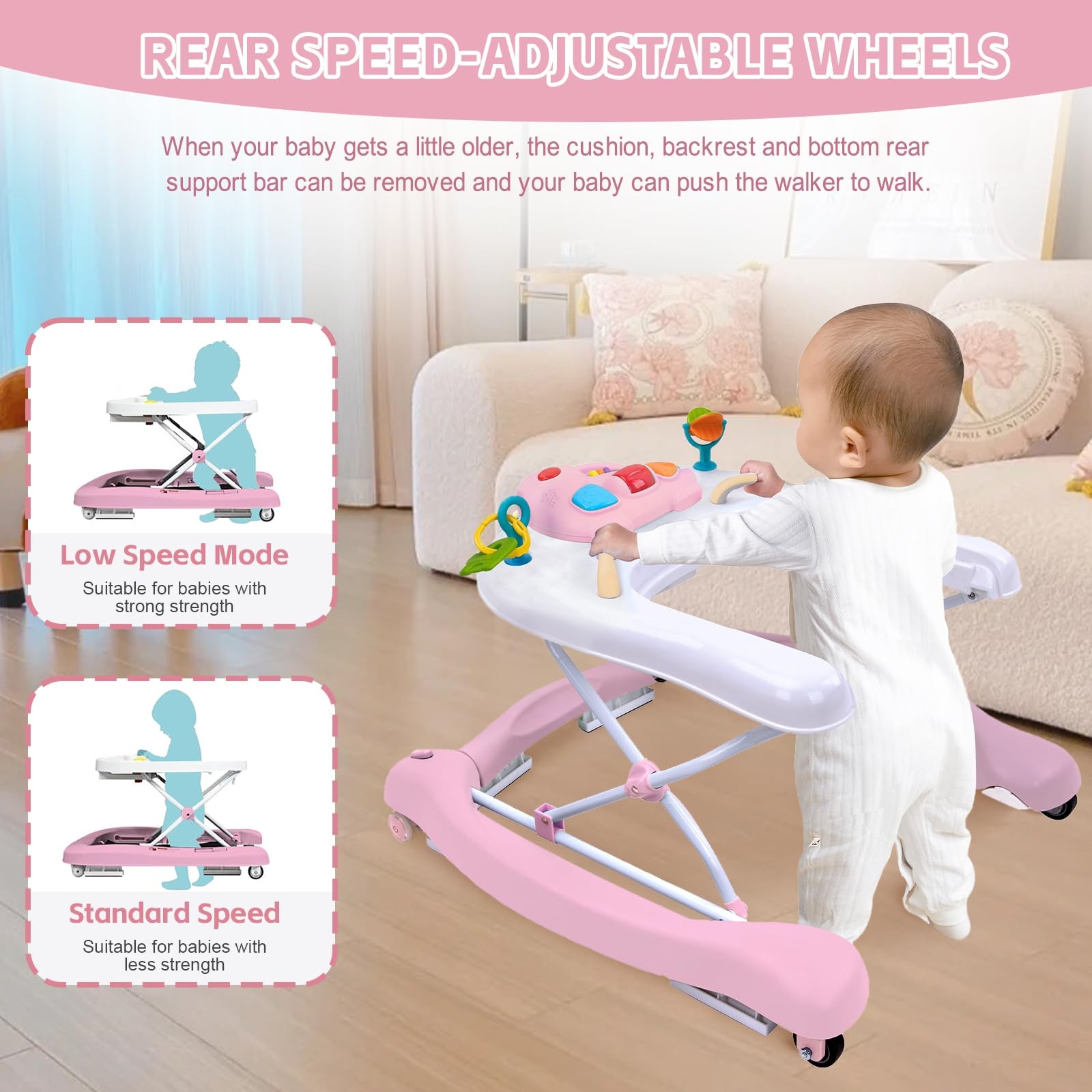 5 in 1 Foldable Baby Walker, Activity Baby Walker-Baby Bouncer, Rocker, Acti...