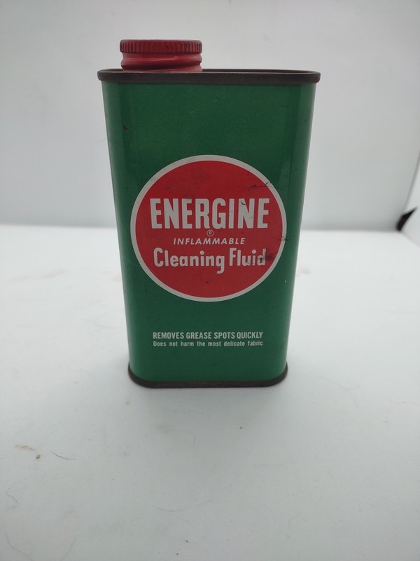 Vintage 1948 ENERGINE Cleaning Fluid Tin 4 3/4in. tall