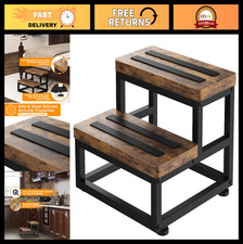 Heavy Duty 2 Step Wooden Stool for Adults Kids, Non-Slip Bedside Foot Stool, 5