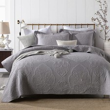 Abreeze Grey Paisley Quilt Set Queen Size Cotton Vintage Floral Quilt Set