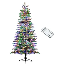 HOMCOM 7.5ft Pre-Lit Snow Flocked Artificial Christmas Tree 500 LED