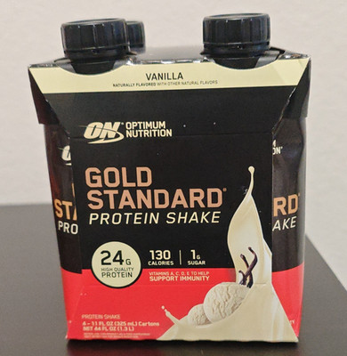 Optimum Nutrition Gold Standard Protein Shake Vanilla 4-Pack 24g Protein Low Su 