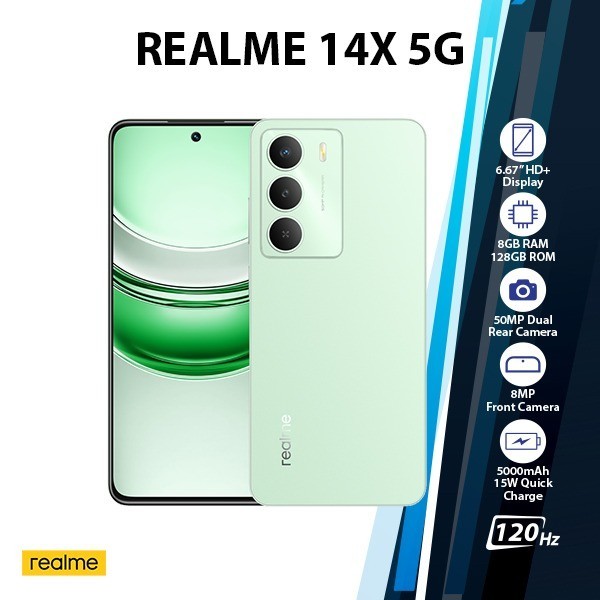 realme 14x 5G 本体 Realme 14x 5G Android Cell Phone (8GB+128GB/GREEN/Dual SIM/Global
