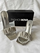 Fashion Nova Silver Rhinestone Mule Size 7.5 New With Box Never Worn