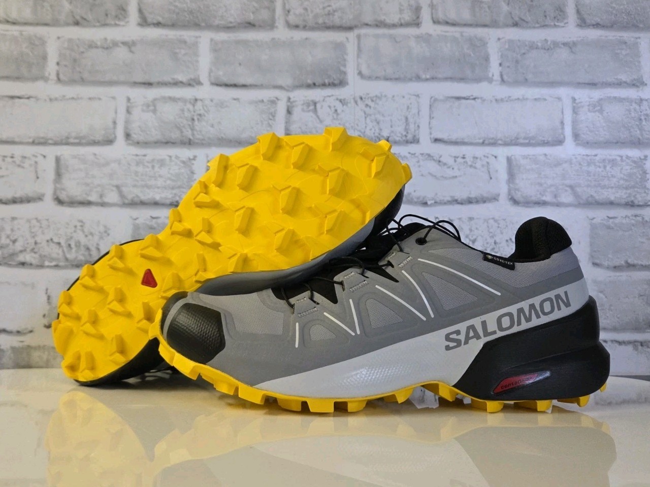 Salomon Speedcross GTX Gore Tex Uomo Pelle di Squalo Grigio Giallo Nero 475692 Taglia 10