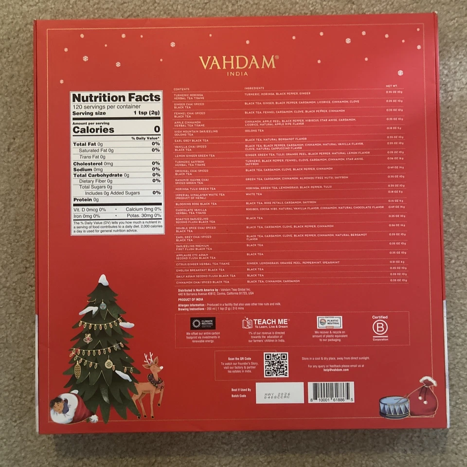 Williams Sonoma Vahdamn 24 Teas Of Christmas Advent Calendar Loose Leaf Tea - Image 2 of 4