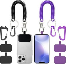 Phone Tether Lanyard Anti Theft Strap with Carabiner Black purple