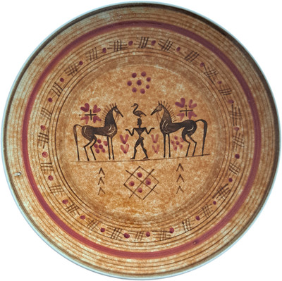 Vintage Greek Keramikos Plate - Hand Made in Greece - Geometric Horse & Figure D