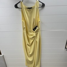 GUESS Yellow Ruched Tank Dress Scoop Neck Midi Sleeveless Size S NWT