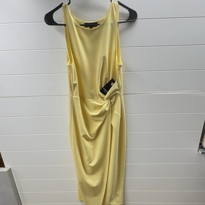 GUESS Yellow Ruched Tank Dress Scoop Neck Midi Sleeveless Size S NWT