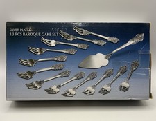 Godinger Silver Plated Baroque Design 13 Piece Cake Serving Set Server READ!