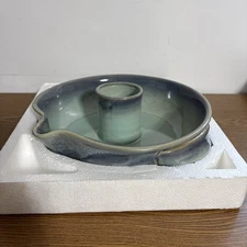 Tumbleweed Pottery Chicken Cooker Pan Blue Drip Glaze  10.5 '' In Box