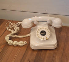 Off-white Pottery Barn push button retro rotary style corded princess phone