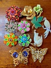 Brooch Costume Jewelry Pins Pendant Flower Leaf  Butterfly Bird Lot 12 Vintage