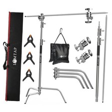 C Stand with Boom Arm - 6.8ft/210cm Heavy Duty Light Stand - Silver