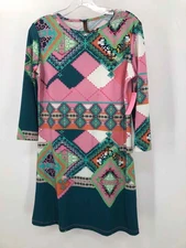 Jean-Pierre Klifa Pink Size Small Printed Shift Knee Length Long Sleeve Dress